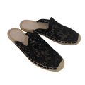 Black lace upper jute sole espadrille sandal slip on shoes for women